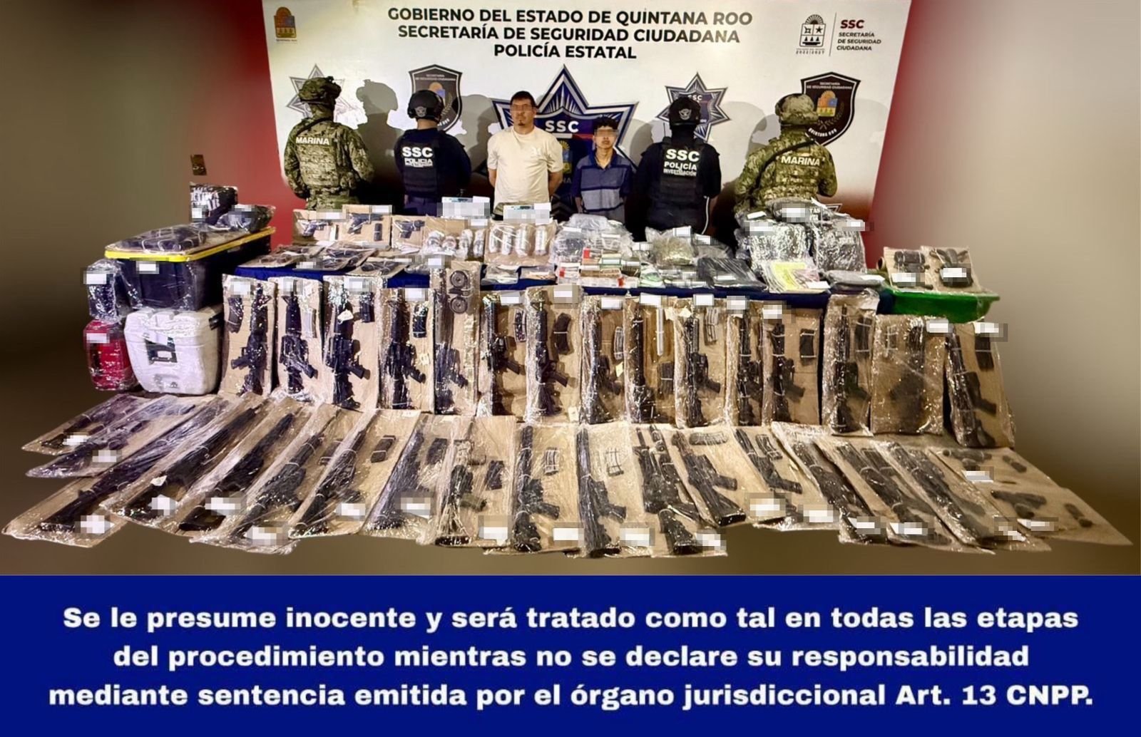 SSC de Quintana Roo efectúa decomiso histórico de armas y aprehende a dos sujetos en la Zona Norte